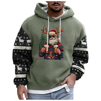 Generic Christmas Hoodie Mens Jumper with Christmas Beer Reindeer Pattern Hooded Sweater Winter Xmas Gifts Mens Hoodie with Hood Santa Costume Vintage Y-2K Ho