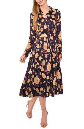 Ted Baker Floral Long Sleeve Midi Shirtdress in Baritone Blue at Nordstrom Rack, Size 6
