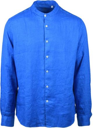 Altea Royal Blue Mandarin Collar Long-Sleeve Linen Shirt