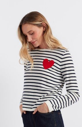Chinti and Parker Pure Merino Heart Breton Sweater in Cream/navy/true Red at Nordstrom, Size X-Small
