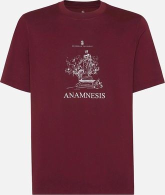 Brunello Cucinelli Mens Anamnesis Print T-Shirt Burgundy - Red - Size: 40