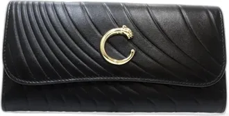 Cartier Black Leather Long Wallet (Bi-Fold) (Pre-Owned)