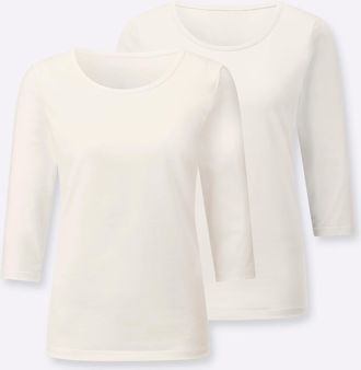 Casual Looks 3/4-Arm-Shirt CASUAL LOOKS 2er-Pack Shirts, Damen, Gr. 36, ecru, ecru, 100% Baumwolle, unifarben, Rundhals, Shirts 3/4-Arm-Shirt