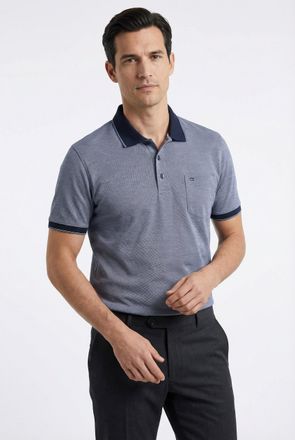 Olymp Poloshirt OLYMP Casual, Herren, Gr. XXL, blau (marine), Piqu&eacute;, Obermaterial: 100% Baumwolle, Shirts Poloshirt, Two-Tone Piqu&eacute;, Seitenschlitzen im Saum