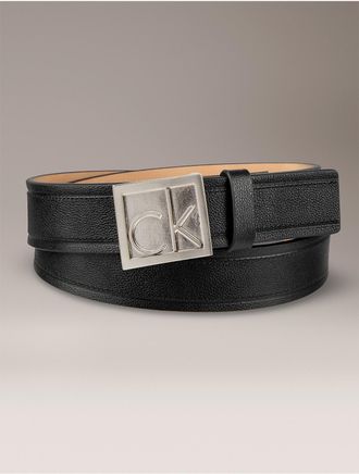 Calvin Klein Mens Debossed Monogram Plaque Belt - Black - XL