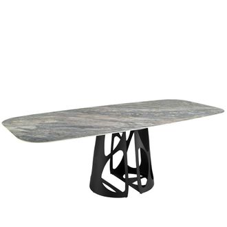 Angel Cerd&aacute; Oval Blue Porcelain Marble Dining Table with Black