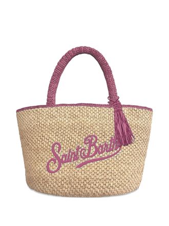 MC2 Saint Barth Natural Straw Pink Trim Tote Bag