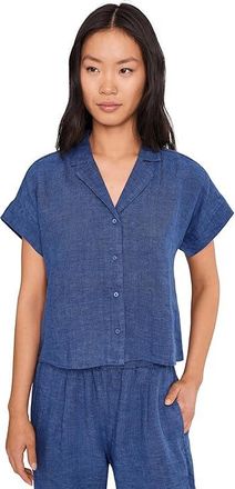 Eileen Fisher Petite Washed Organic Linen Delave Notch Collar Shirt Womens Clothing Deep Dive : PL