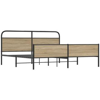 vidaXL Metal Bed Frame without Mattress Smoked Oak 200x200 cm Vidaxl