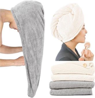 OEM Toallas De Microfibra Para El Cabello, Turbante Para El Cabello, Secado Del Cabello, S&uacute;per Absorbentes, 4 Piezas Extra Grandes, Gris Y Blanco