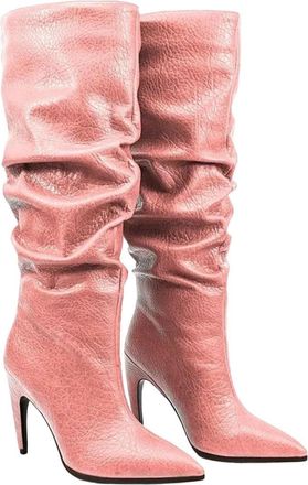 Generic Women Thigh High Suede Boots Pleated Shaft Stiletto Heel Winter Outdoor Casual Long Boot