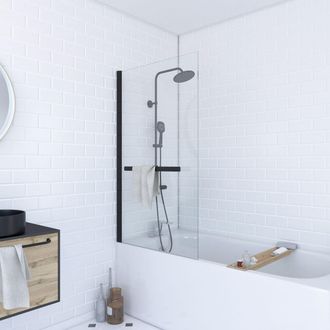 Aurlane Mampara De Ba&ntilde;era Abatible Con Toallero 85x150cm - Negro - Vidrio 6mm