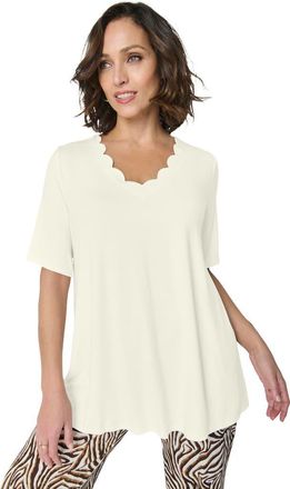 Jessica London Scalloped V-Neck Tunic in Ivory at Nordstrom, Size Medium