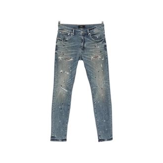 Purple Distressed Paint-splatter Skinny Jeans