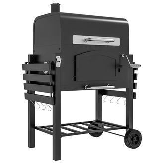 OUTSUNNY Charcoal Grill BBQ Trolley w/ Adjustable Charcoal Height & Thermometer | TJ Hughes