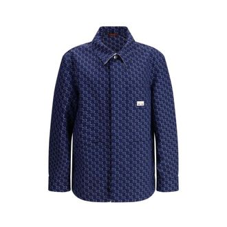Gucci GG Patroon Klassieke Kraag Jas - Heren - Overhemden - Blauw - Maat: L