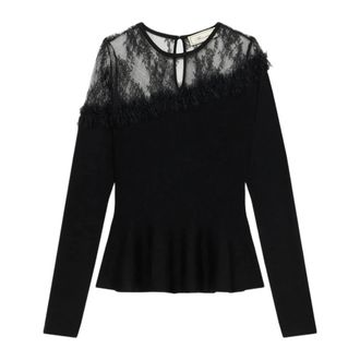 Blumarine Wol trui met asymmetrische schouderpas - Dames - Longsleeves - Zwart - S - Wol - Tops