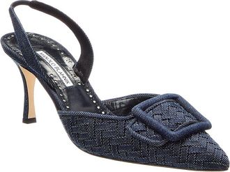 Manolo Blahnik Maysli 95 Denim Slingback Pump