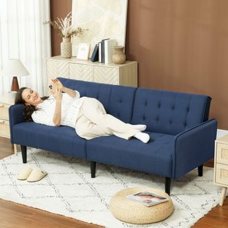 HOMCOM Upholstered Sofa bed 3 Seater Home Theater with Storage in Dark Blue