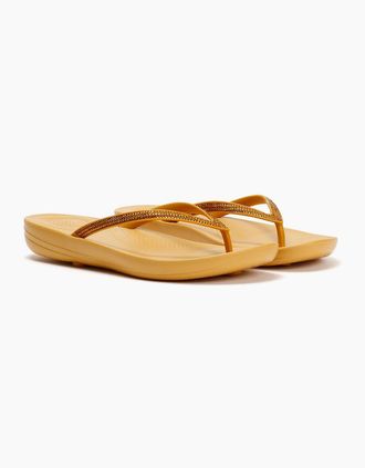 FitFlop Womens FitFlop Iqushion Sparkle Womens Turmeric Flip Flops - Brown - Size: 5