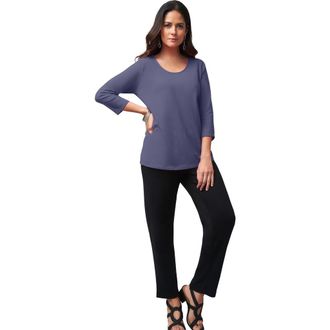 Jessica London Stretch Cotton Scoop Neck Tee in Deep Dusk at Nordstrom, Size 12