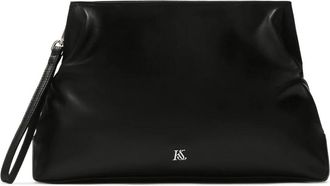 Kazar Zwarte clutch tas met klein monogram - Dames - Clutches - Zwart - ONE Size - Leer - Tassen