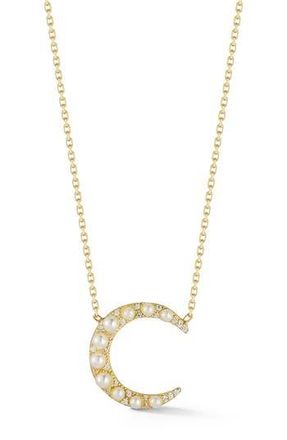 Sphera Milano Cultured Pearl & Cubic Zirconia Crescent Moon Pendant Necklace in Gold at Nordstrom Rack
