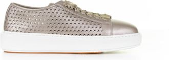 Santoni Womens Beige Sneaker In Laminated Perforated Leather - Silver - Size 37.5 EU/IT