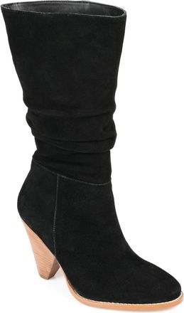 Journee Collection Womens Genuine Leather Syrinn Almond Toe Inside Zip Mid Calf Boots