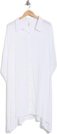 Boho Me Button Front Sharkbite Hem Cover-Up Tunic in White at Nordstrom Rack, Size 3X