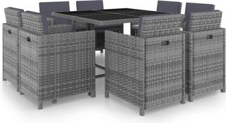 vidaXL Set Comedor De Jard&iacute;n 9 Piezas Y Cojines Rat&aacute;n Sint&eacute;tico Gris Vidaxl