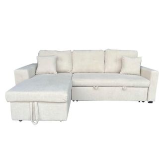 Concept Usine Sof&aacute; esquinero cama de 4 plazas con ba&uacute;l de terciopelo beige