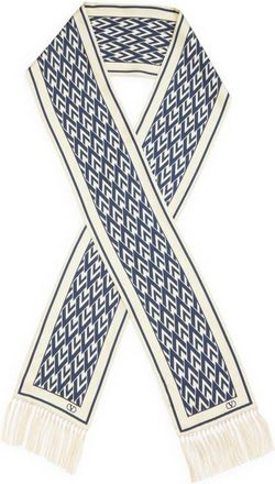 Valentino Garavani Silk Skinny Scarf in Navy/Cream at Nordstrom