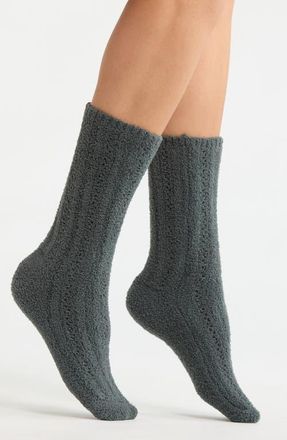 Barefoot Dreams CozyChic Pointelle Crew Socks in Deep Juniper at Nordstrom