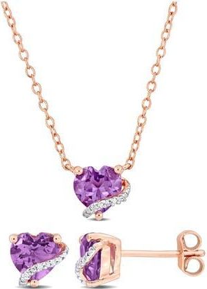 Delmar Amethyst & Diamond Heart Pendant Necklace & Stud Earrings Set in Purple at Nordstrom Rack