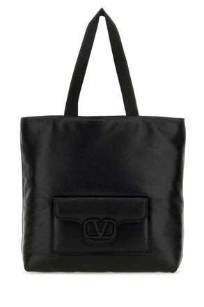 Valentino Garavani Black Leather Logo Shopping Bag