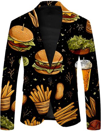 Generic Mens Fashion Coat Autumn Winter Long Sleeve Lapel Oktoberfest Carnival Print Casual Jacket Business Suit Eye Catching Pattern For Special Occasions An