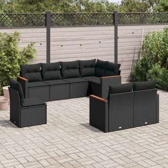 vidaXL Set De Sof&aacute;s De Jard&iacute;n 8 Piezas Y Cojines Rat&aacute;n Sint&eacute;tico Negro Vidaxl