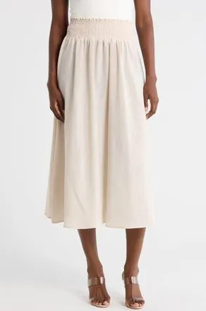 Renee C Smocked Waist Midi Skirt in Taupe at Nordstrom Rack, Size X-Small