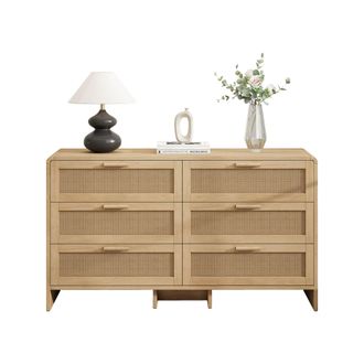 STILVORA C&oacute;moda Con 6 Cajones, Esquinas Redondeadas, Dise&ntilde;o De Rat&aacute;n Natural, En Tablero De Part&iacute;culas, 130&times;40&times;80 Cm, Natural