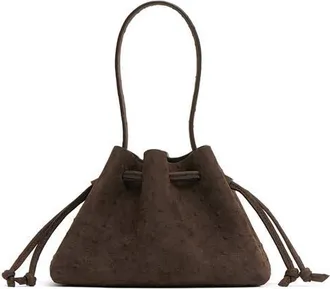 Mansur Gavriel Ostrich Embossed Drawstring Pouchette in Ebony at Nordstrom