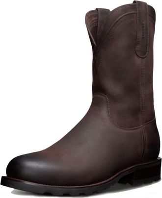 Generic Mens PU Leather Cowboy Western Boot Comfortable Pull on Wide Calf Boots Square Toe Mid-Calf Boots,Coffee,7.5 UK