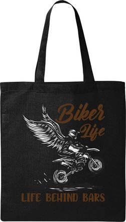 Generic Biker Life Life Behind Bars Natural Ecological Cotton Tote Bag Black
