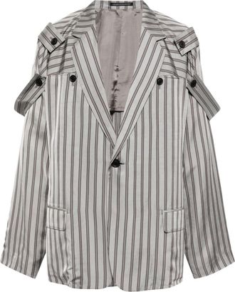 Yohji Yamamoto epaulette-detail pinstripe blazer - men - Cupro/Cupro - 2 - Grey