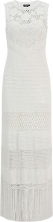 Shanghai Tang Shukui crochet fringed dress - women - Cotton/Polyamide - S - Neutrals