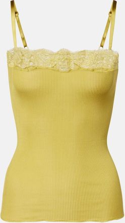 Saint Laurent Lace-trimmed ribbed-knit silk camisole