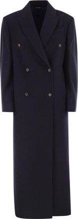 Brunello Cucinelli Brunello Cucinelli Womens Long Wool Coat With Jewellery - Dark Blue - Size EU 34 (Womens)