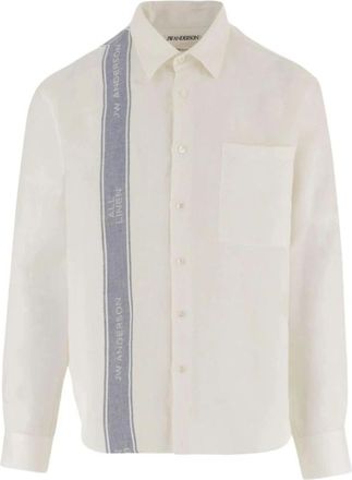 J.W.Anderson Logo-Streep Linnen Blouse met Knopen - Heren - Casual Overhemden - Wit - M - Linnen - Overhemden