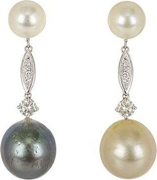 Bespoke 18ct white gold, diamond & pearl drop earrings