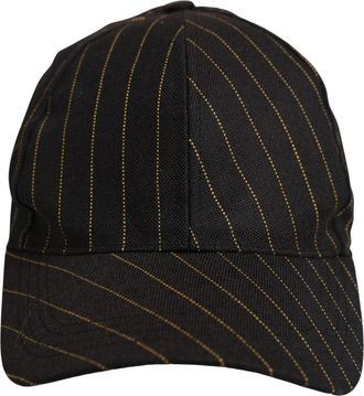 Dolce & Gabbana HAT10074 Gold Pinstriped Cotton Baseball Cap - Black